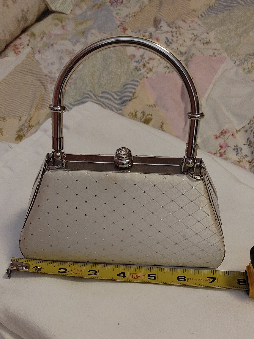 Classic Quilted White Evening Handbag with Silver Hardware